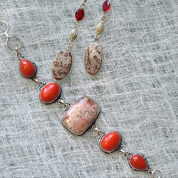 🎖Sterling Natural Jasper Gemstone Ethnic Bracelet & Earrings 🩰 🤗 - Picture 4 of 11